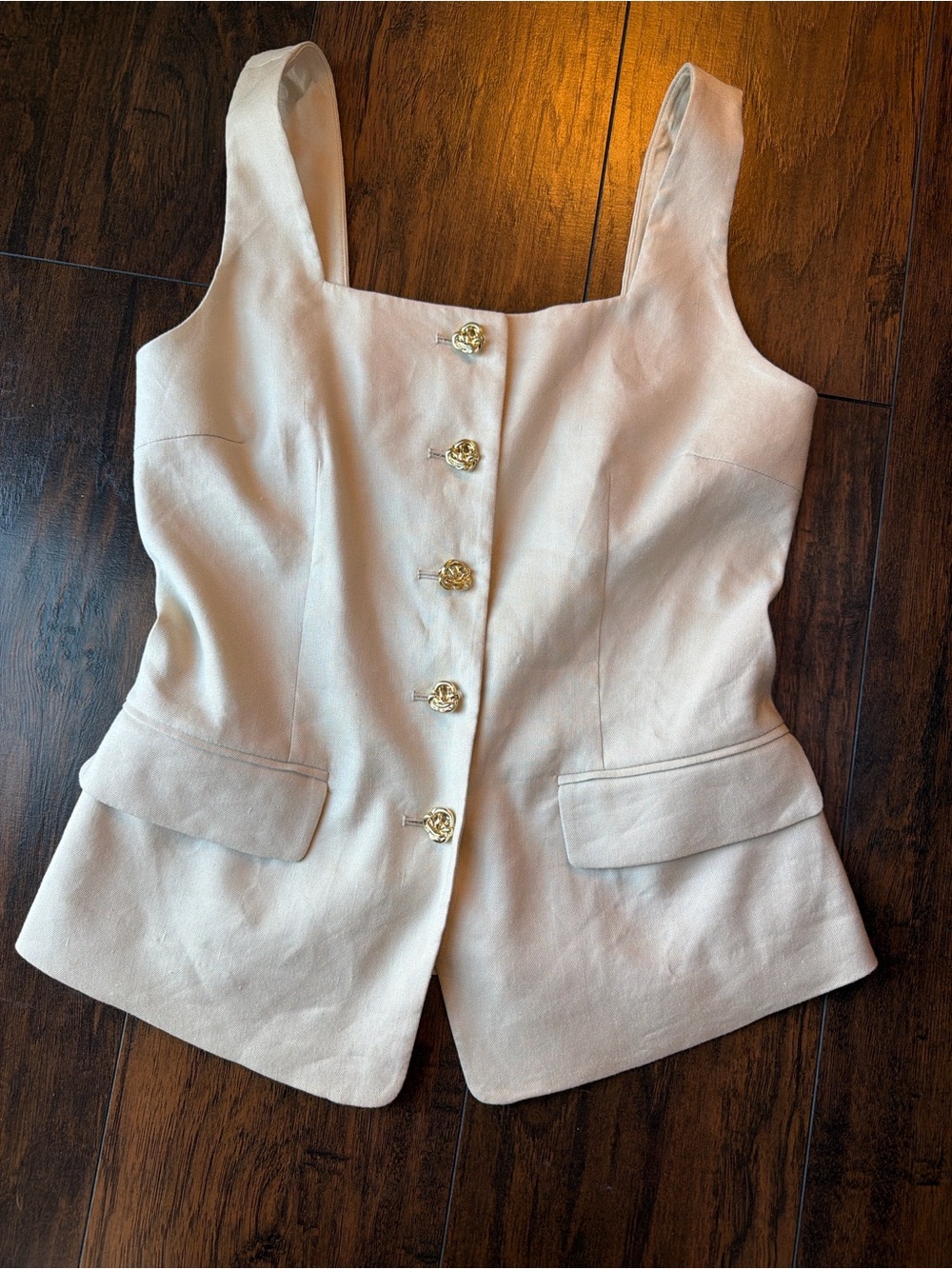 Sleeveless Button-Front Structured Vest - Cream
